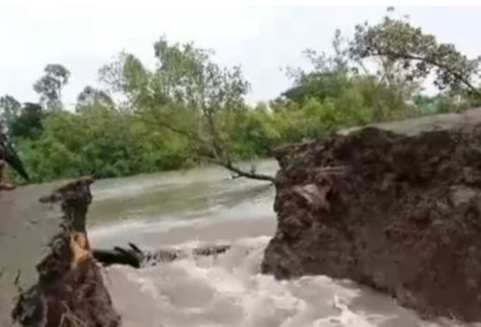 বেড়িবাঁধ ভেঙে লোকালয় প্লাবিত, পানিবন্দি মানুষ 